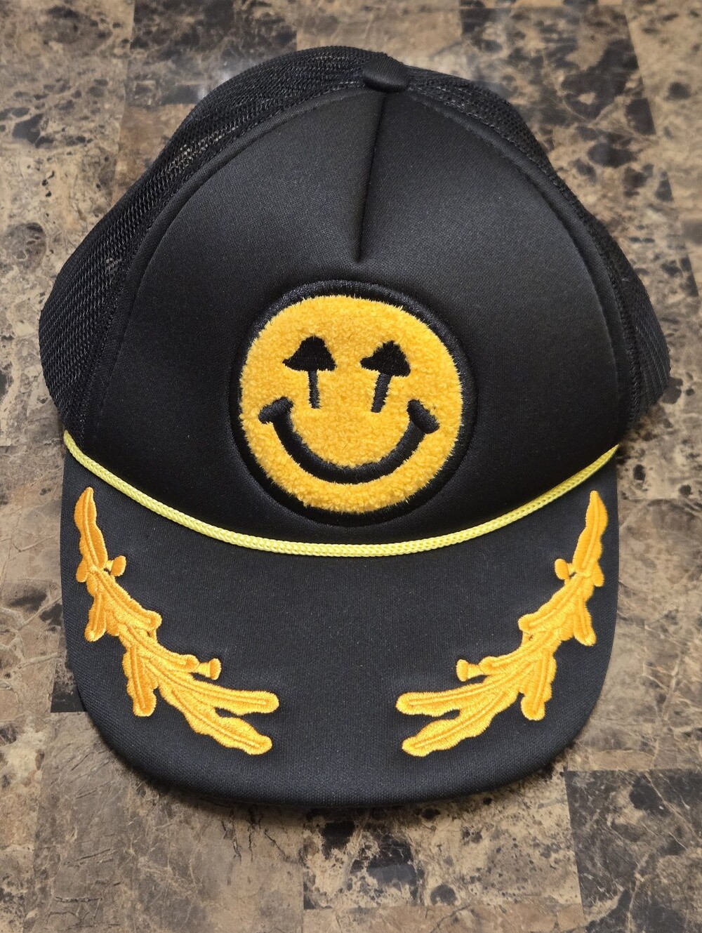 Happy Caps Double Blind Trucker Hat Captian Style - Happy To Be Here